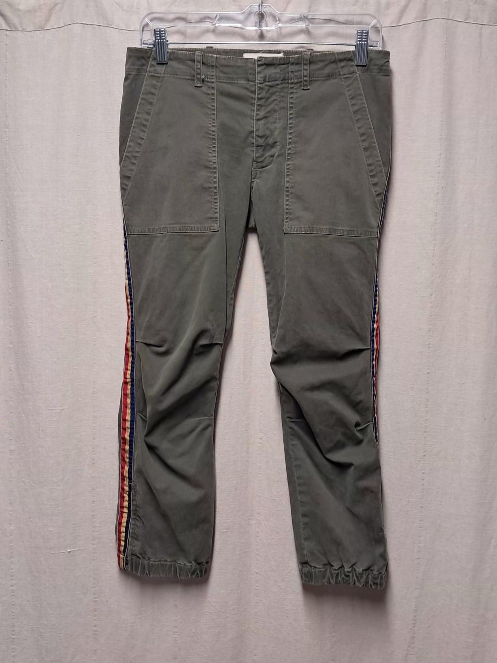 Nili Lotan Cropped French Military Pants Olive Green Tape Detail Size 0 XS